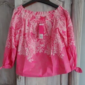 Lily pulitzer Pink Off the Shoulder Bell Sleeve Blouse
